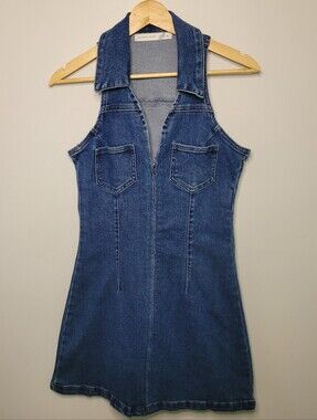 Altar'd State Blue Denim Zip-Front Mini Dress